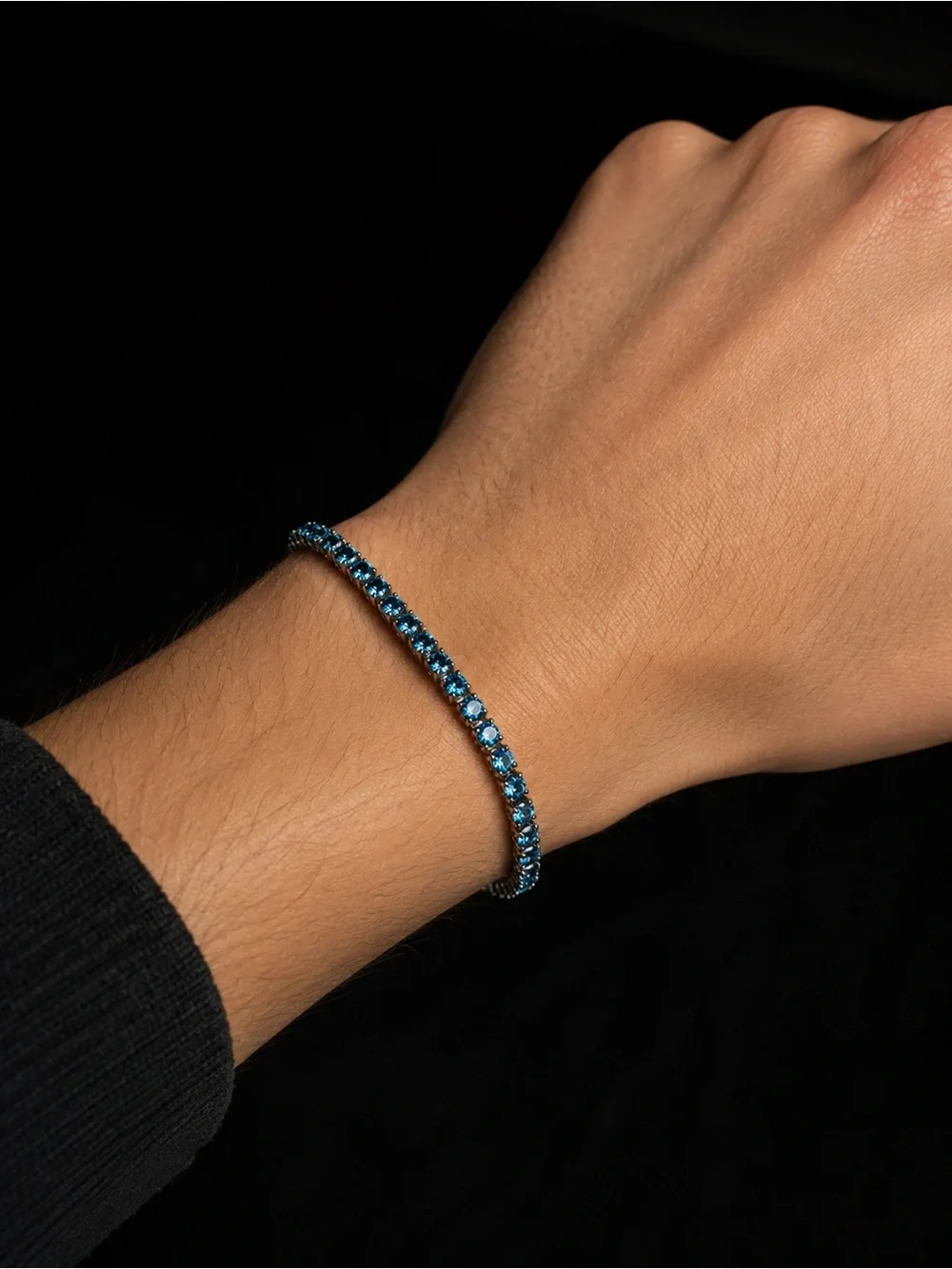 925 Silver, 5.6CTW Royal Blue Moissanite Tennis Bracelet - 7" - Picture 3 of 6